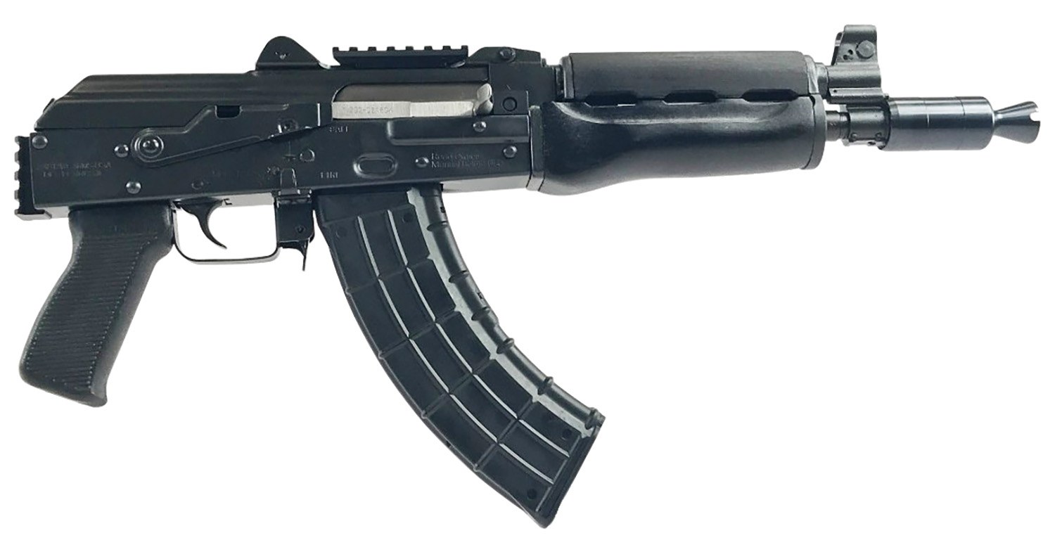 Zastava ZPAP92 AK Pistol 7.62 X 39 Mm with Booster Dark Wood Top Rail Rear Rail 1.5MM Receiver Buldged Trunnion Chrome Lined 10IN Barrel ZP92762PAM