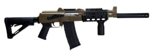 Zastava ZPAP85 AK Rifle 5.56 FDE Cerakote Withnight Brake Quad Rail Top Rail Ctr Stock Magpul Pistol Grip Magpul Vertical Grip Muzzle Extension 16.5IN
