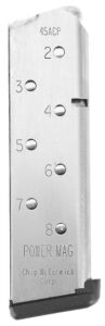 CMC Products 14131 Power Magazine 8-Round 45 ACP Fits 1911 Government Stainless Steel with Black Base Pad