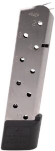 CMC Products 15150 Power Magazine 10-Round 45 ACP Fits 1911 Government Stainless Steel with Black Base Pad