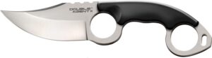 Cold Steel CS39FN Double Agent Ll 3" Fixed Plain Satin AUS-8A SS Blade Black with Double Ring Griv-Ex Handle Includes Bead Chain Lanyard/Sheath
