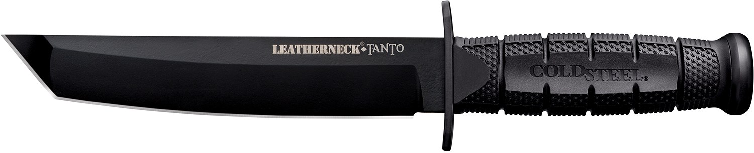 Cold Steel CS-39LSFCT Leatherneck 7" Fixed Plain Tanto Black Matte Powder Coat German D2 Steel Blade/Black Deep Checkered with Double Quillon Guard/