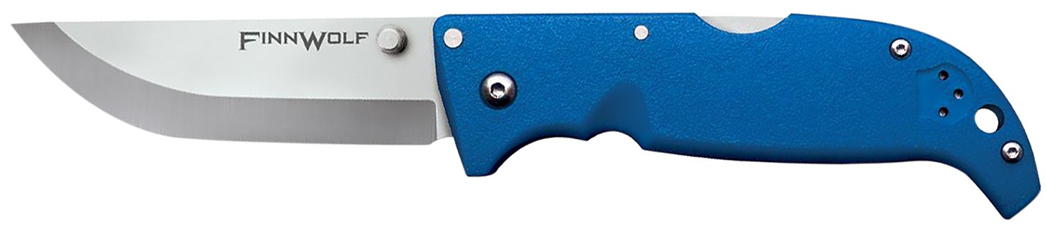 Cold Steel CS20NPG Finn Wolf 3.50" Folding Straight Back Plain Satin Polished AUS-8A SS Blade/Blue Griv-Ex Handle Includes Pocket Clip