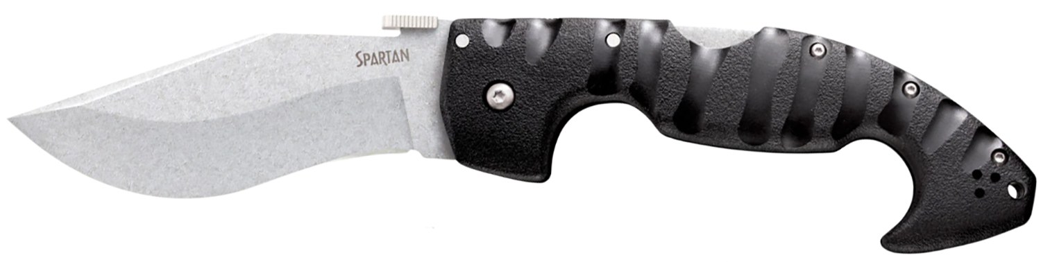 Cold Steel CS21ST Spartan 4.50" Folding Plain Stone Washed Japanese AUS-10A SS Blade/Black Griv-Ex with Steel Liners Handle Includes Pocket Clip