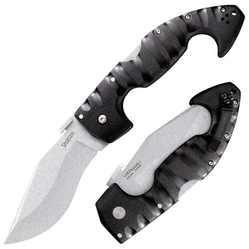 Cold Steel CS21ST Spartan 4.50" Folding Plain Stone Washed Japanese AUS-10A SS Blade/Black Griv-Ex with Steel Liners Handle Includes Pocket Clip - Image 2