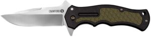 Cold Steel CS20MWC Crawford 1 3.50" Folding Plain 4034 Stainless Steel Blade/Black with OD Green Traction Inlays Green Handle Includes Pocket Clip