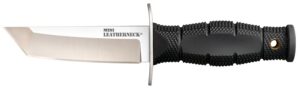 Cold Steel CS39LSAA Leatherneck Mini 3.50" Fixed Tanto Plain Satin 8Cr13MoV SS Blade/3.25" Black Deep Checkered with Double Quillon Guard Kray-Ex
