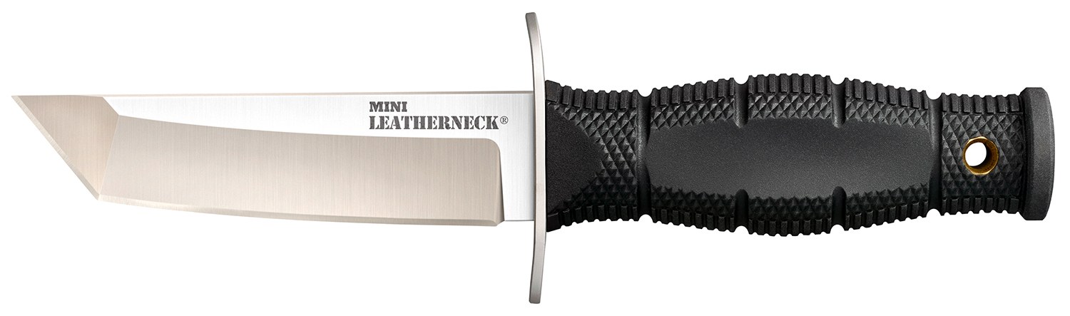 Cold Steel CS39LSAA Leatherneck Mini 3.50" Fixed Tanto Plain Satin 8Cr13MoV SS Blade/3.25" Black Deep Checkered with Double Quillon Guard Kray-Ex