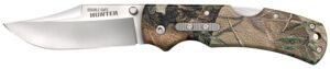 Cold Steel CS23JE Double Safe Hunter 3.50" Folding Clip Point Plain Satin 8Cr13MoV SS Blade/ Camo GFN Handle Includes Pocket Clip