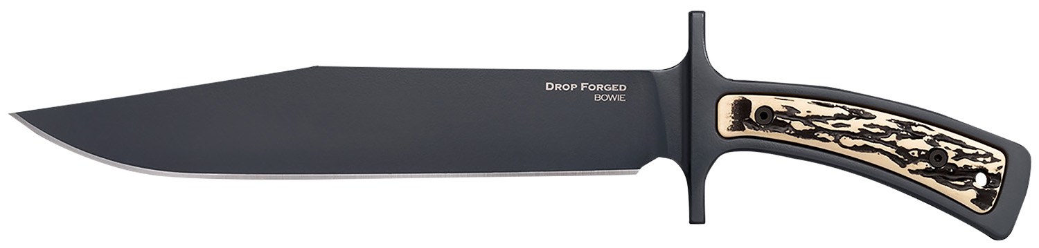 Cold Steel CS-36MK Drop Forged 9.50" Fixed Bowie Plain Black 52100 High Carbon Steel Blade/ Black & Ivory Faux Stag Handle Includes Belt