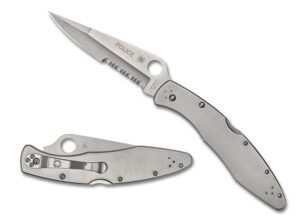 Spyderco C07PS Police 4.13" Folding Plain Satin VG-10 SS Blade/Satin Stainless Steel Handle Includes Pocket Clip