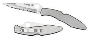 Spyderco C07S Police 4.13" Folding Spear Point Part Serrated VG-10 SS Blade Stainless Steel Handle Includes Pocket Clip