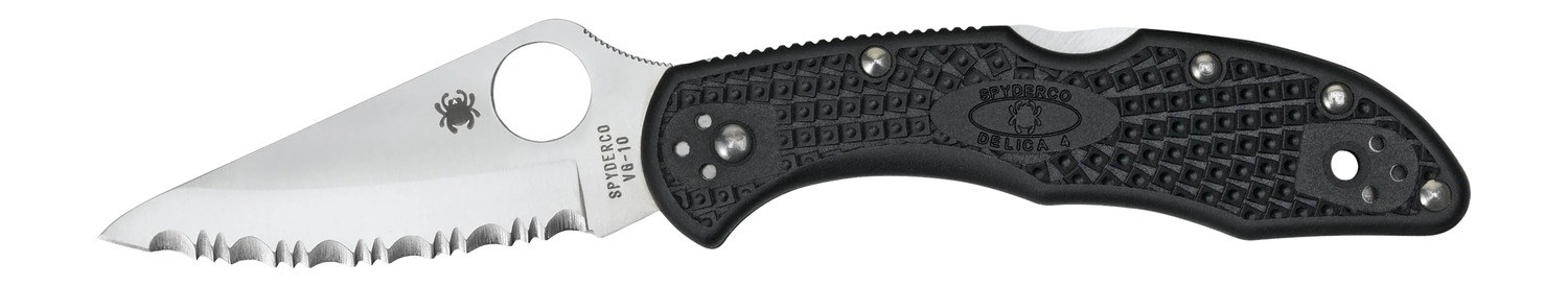 Spyderco C11SBK Delica 4 2.88" Folding Drop Point Serrated VG-10 SS Blade/Black Textured FRN Handle Includes Pocket Clip