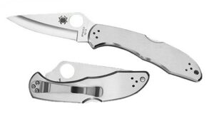 Spyderco C11P Delica 4 2.95" Folding Drop Point Plain VG-10 SS Blade/ Stainless Steel Handle Includes Pocket Clip