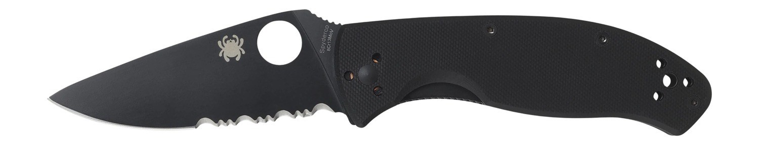 Spyderco C122GBBKPS Tenacious 3.39" Folding Drop Point Part Serrated Black Matte 8Cr13MoV SS Blade Black Textured G10 Handle Includes Pocket Clip