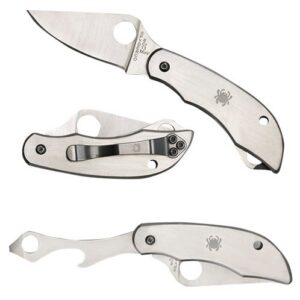 Spyderco C175P Clipitool Silver Stainless Steel Folding 8Cr13MoV SS 4.57"/4.59" Long Plain Blade Stainless Steel Handle Features Screwdriver/Opener