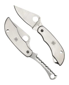 Spyderco C176P&S Clipitool Silver Stainless Steel Folding 8Cr13MoV SS 4.57"/4.59" Long Part Serrated Blade Stainless Steel Handle Features