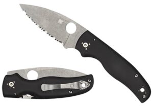 Spyderco C229GS Shaman 3.58" Folding Serrated Stonewashed CPM S30V SS Blade/ Black Textured G10 Handle Includes Pocket Clip
