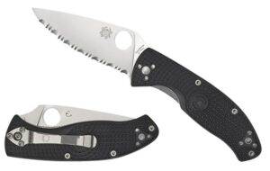 Spyderco C122PSBK Tenacious Lightweight 3.39" Folding Part Serrated Satin 8Cr13MoV SS Blade/Black Bi-Directional Texturing FRN Handle Includes Pocket