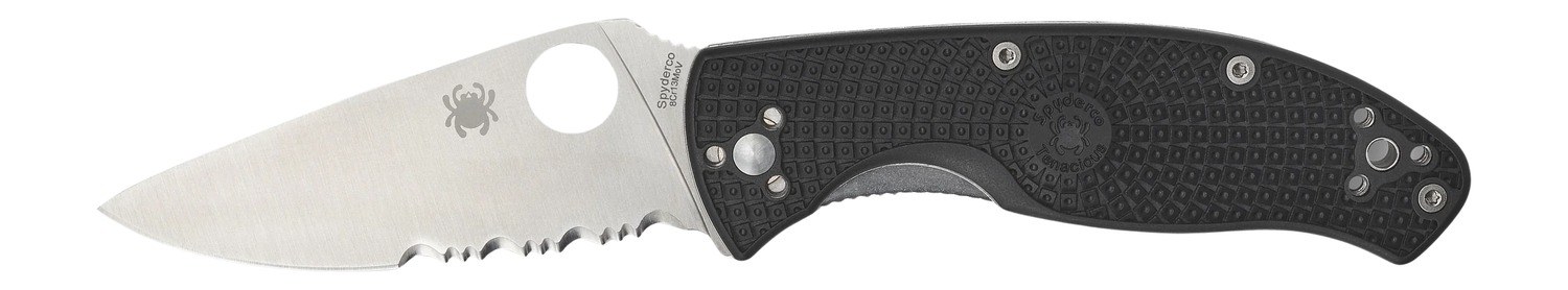 Spyderco C122PSBK Tenacious Lightweight 3.39" Folding Part Serrated Satin 8Cr13MoV SS Blade/Black Bi-Directional Texturing FRN Handle Includes Pocket - Image 2