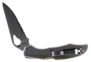 Spyderco BY03PS2 Byrd Cara Cara 2 3.75" Folding Drop Point, Part Serrated 8Cr13MoV SS Blade, Stainless Steel Handle, Includes Pocket Clip