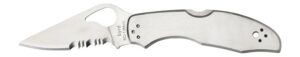 Spyderco BY04PS2 Byrd Meadowlark 2 2.94" Folding Clip Point Part Serrated 8Cr13MoV SS Blade Stainless Steel Handle Includes Pocket Clip