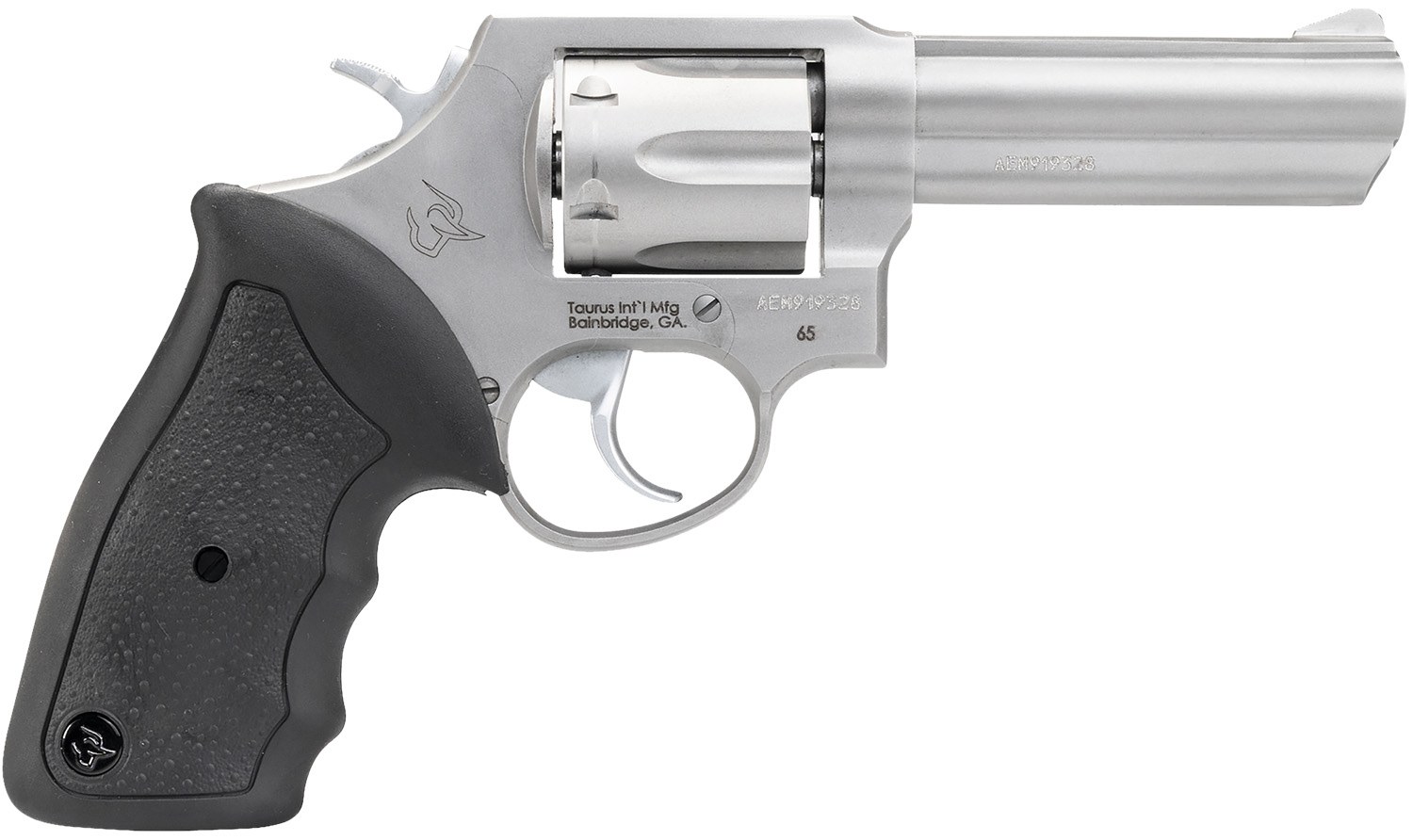 Taurus 2-650049 65 Medium 357 Mag/38 Special +P 6 Shot 4" Matte Stainless Steel Barrel, Cylinder Matte & Frame, Black Finger Grooved Rubber Grip