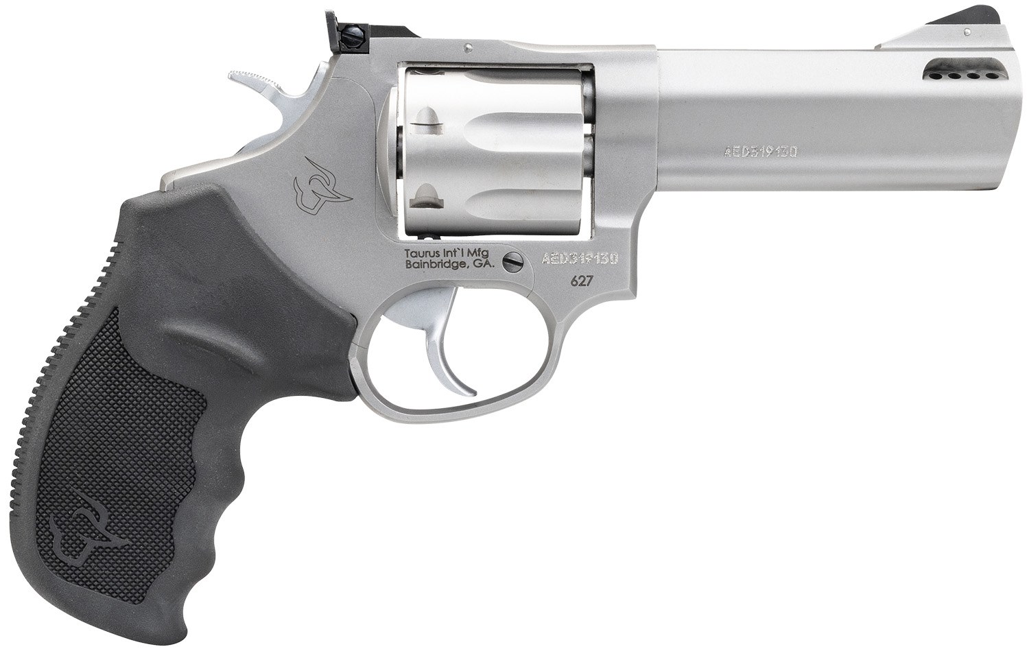 Taurus 2-627049 Tracker 627 Medium 357 Mag/38 Special +P 7 Shot 4" Matte Stainless Steel Barrel, Cylinder & Frame, Black Ribber Grip, Transfer Bar