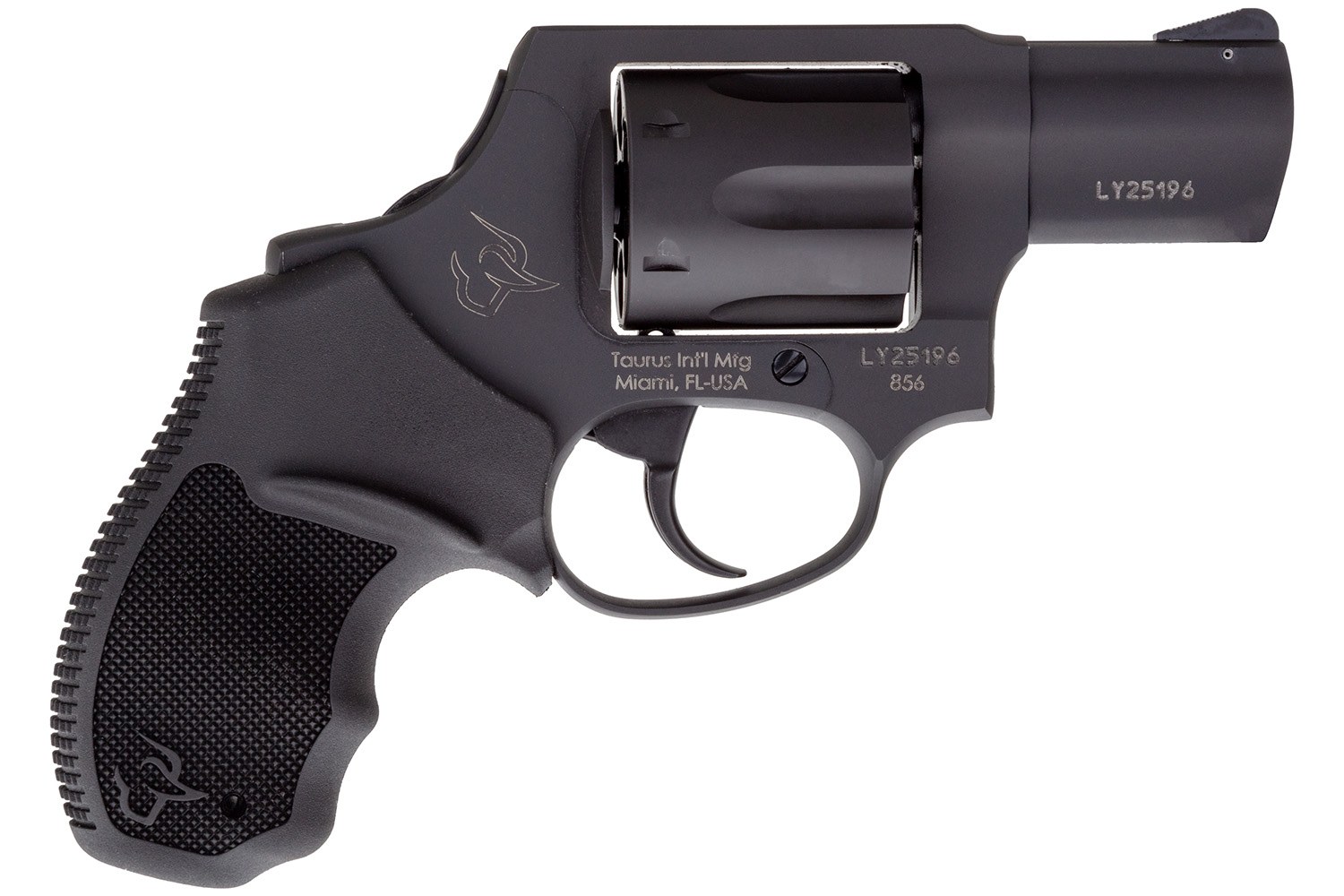 Taurus 2-856021CH 856 Small 38 Special +P 6 Shot 2" Matte Black Carbon Steel Barrel, Cylinder & Frame, Black Finger Grooved Rubber Grip, Transfer