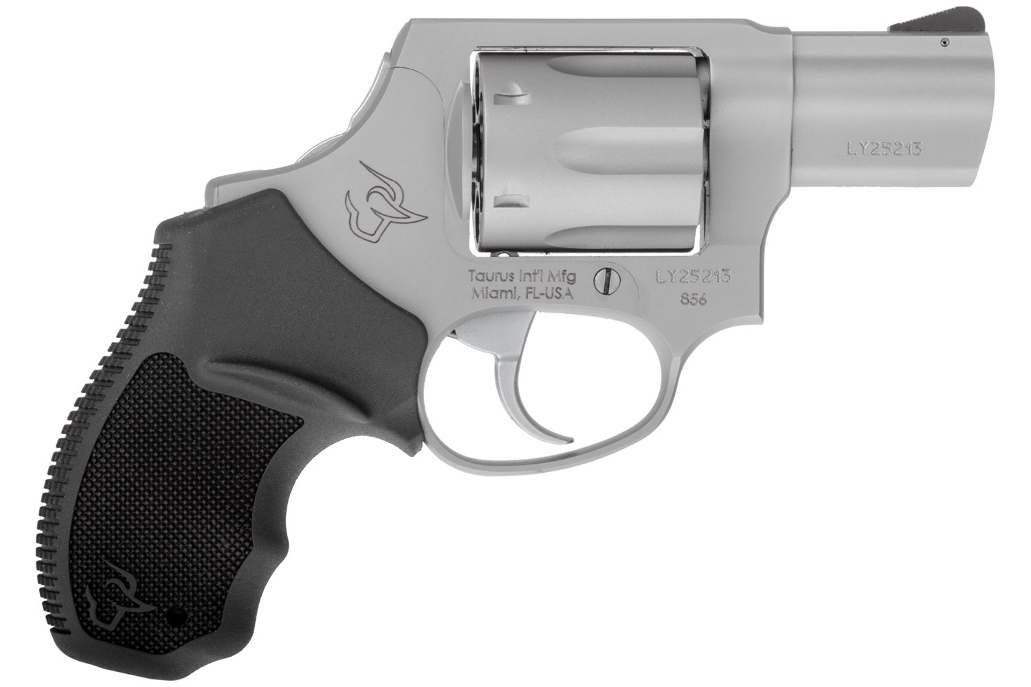 Taurus 2-856029CH 856 Small 38 Special +P 6 Shot 2" Matte Stainless Steel Barrel, Cylinder & Frame, Black Finger Grooved Rubber Grip, Transfer Bar