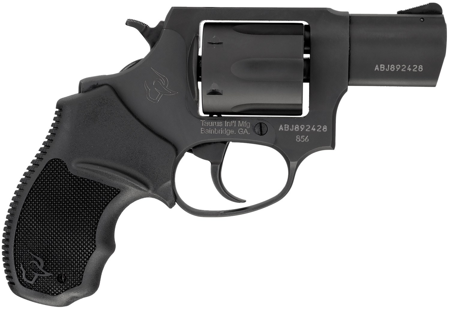 Taurus 2-85621 856 *CA Compliant Small 38 Special +P 6 Shot 2" Matte Black Carbon Steel Barrel, Cylinder & Frame, Black Finger Grooved Rubber
