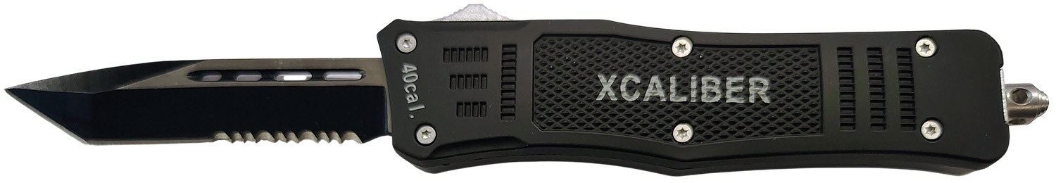 Xcaliber Knife Company 40 Cal Medium 3.25" OTF Tanto Part Serrated 440C SS Blade, 4.64" Steel Handle