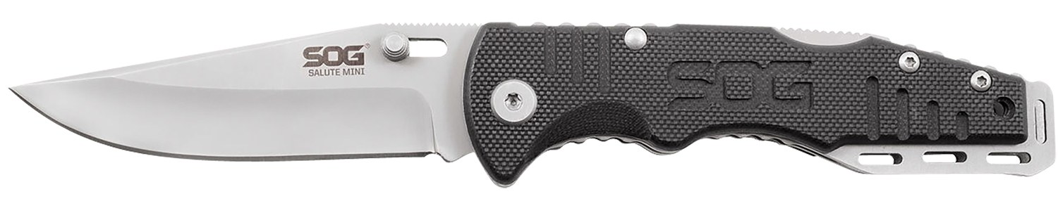 S.O.G SOGFF1001C Salute Mini 3.10" Folding Clip Point Plain Bead Blasted 8Cr13MoV SS Blade Black G10 Handle Includes Pocket Clip