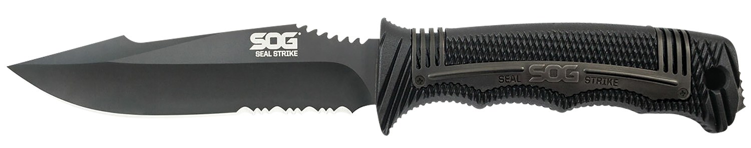 S.O.G SOGSS1003CP Seal Strike 4.90" Fixed Clip Point Part Serrated AUS-8A SS Blade Black Textured Green/SS Handle Includes Belt Clip/Sheath