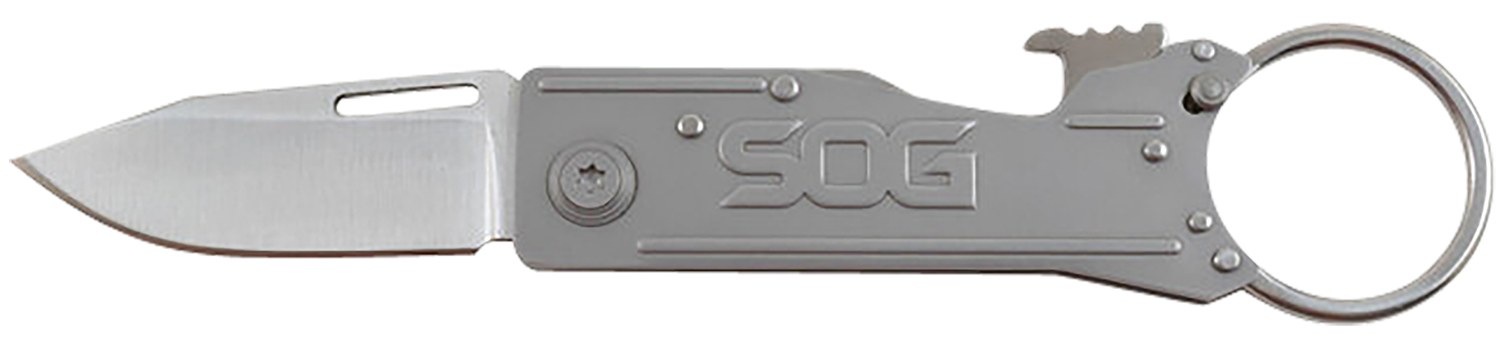 S.O.G SOG-KT1001-C KeyTron 1.80" Folding Plain Clip Point Grey 5Cr13MoV SS Blade/ Grey Stainless Steel Handle