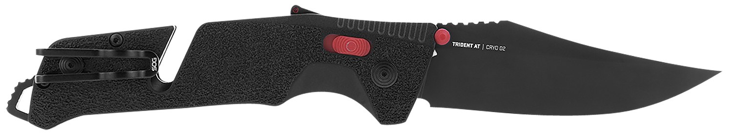 S.O.G SOG11120141 Trident at 3.70" Folding Clip Point Plain Black TiNi Cryo D2 Steel Blade/Black with Red Accents Green Handle Features Line