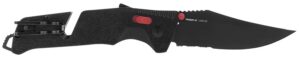 S.O.G SOG11120241 Trident at 3.70" Folding Clip Point Part Serrated Black TiNi Cryo D2 Steel Blade/Black with Red Accents Green Handle Features Line