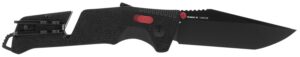 S.O.G SOG11120441 Trident at 3.70" Folding Tanto Plain Black TiNi Cryo D2 Steel Blade/Black with Red Accents Green Handle Features Line Cutter/Glass