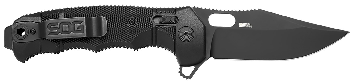 S.O.G SOG12210257 Seal XR 3.90" Folding Clip Point Plain Black Cerakote S35VN SS Blade Black/Green Handle Includes Belt Clip