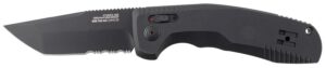 S.O.G SOG15380457 SOG-TAC Auto 3.43" Folding Tanto Part Serrated Black TiNi Cryo D2 Steel Blade Black Micro-Textured Anodized Aluminum Handle Includes