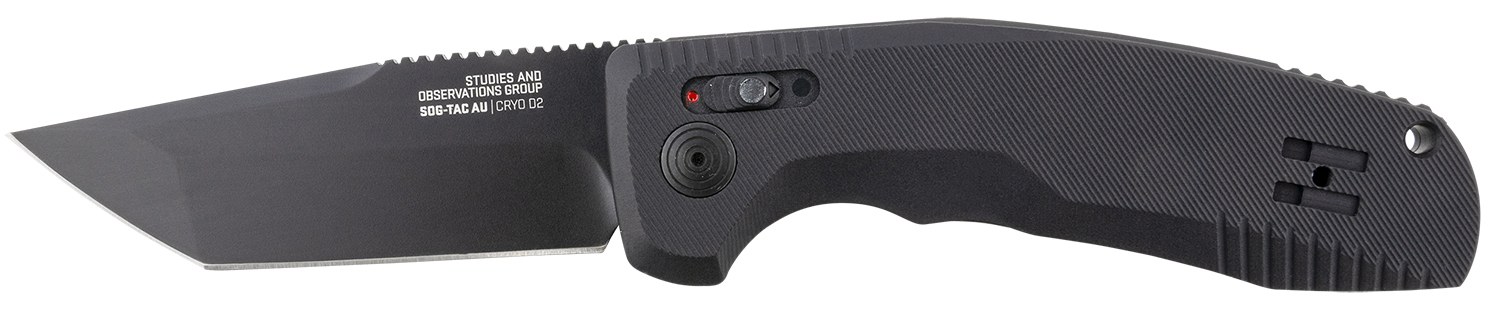 S.O.G SOG15380357 SOG-TAC Auto 3.43" Folding Tanto Plain Black TiNi Cryo D2 Steel Blade Black Micro-Textured Anodized Aluminum Handle Includes Pocket