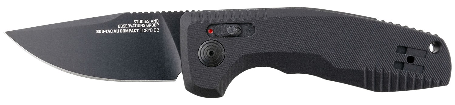S.O.G SOG15380757 SOG-TAC Auto Compact 2.94" Folding Straight Back Plain Black TiNi Cryo D2 Steel Blade Black Micro-Textured Anodized Aluminum Handle