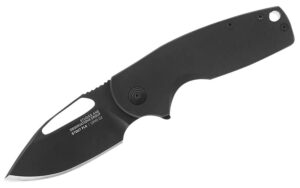 S.O.G SOG14030257 Stout FLK 2.62" Folding Clip Point Plain Black TiNi Cryo D2 Blade, Black Textured G10 Handle