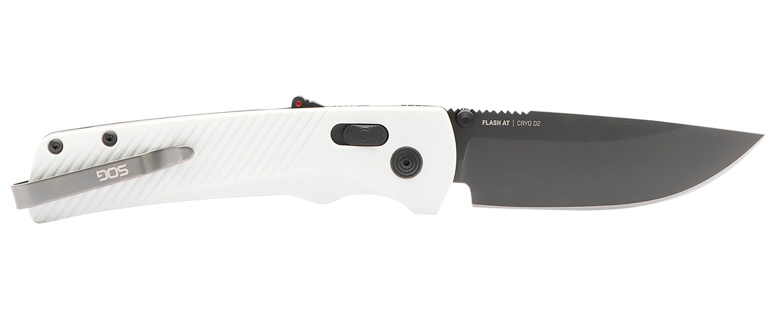 S.O.G SOG11181041 Flash at 3.45" Folding Straight Back Plain TiNi Cryo D2 Steel Blade, Concrete Gray Textured Green Handle