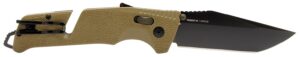 S.O.G SOG11121241 Trident at 3.70" Folding Tanto Plain Black TiNi Cryo D2 Steel Blade, Flat Dark Earth Textured Green Handle, Peg Box Pkg
