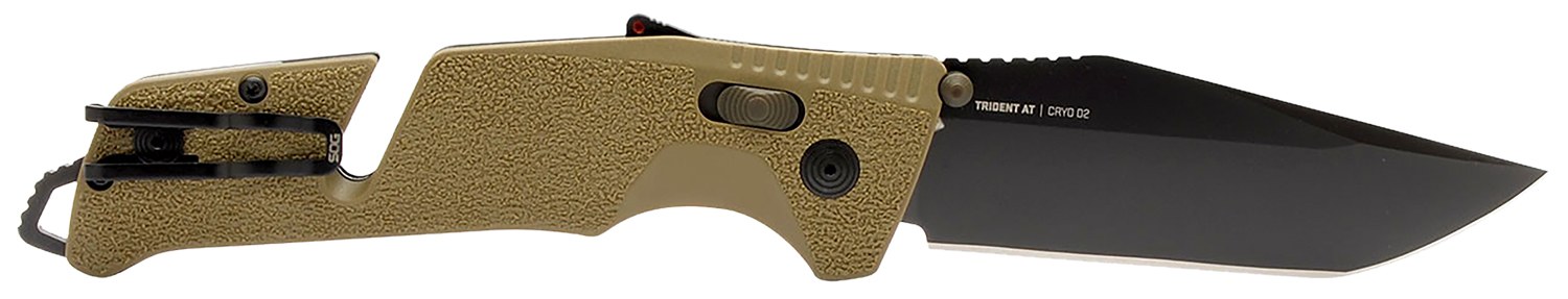 S.O.G SOG11121241 Trident at 3.70" Folding Tanto Plain Black TiNi Cryo D2 Steel Blade, Flat Dark Earth Textured Green Handle, Peg Box Pkg