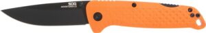 S.O.G SOG13110243 Adventure LB 3.50" Folding Plain Orange Black TiNi 5Cr15MoV Blade, Blaze Orange Textured Green Handle