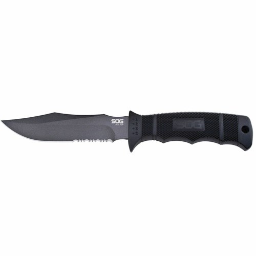 S.O.G SOGM37K Seal Pup 4.75" Fixed Clip Point Part Serrated Powder Coated AUS-8A SS Blade Black with Raised Diamond Pattern Green Handle Includes - Image 2