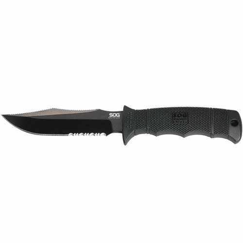 S.O.G SOGE37TK Seal Pup Elite 4.85" Fixed Clip Point Part Serrated Black Hardcased TiCN AUS-8A SS Blade/Black with Grip Lines Green Handle Includes - Image 2