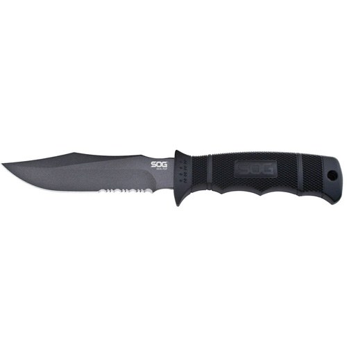 S.O.G SOGM37NCP Seal Pup 4.75" Fixed Clip Point Part Serrated Powder Coated AUS-8A SS Blade Black with Raised Diamond Pattern Green Handle Includes - Image 2